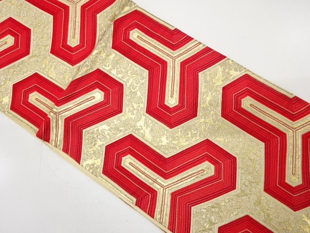 JAPANESE KIMONO / ANTIQUE FUKURO OBI / SILK / WOVEN BISHAMON KIKKO & FLORAL SARASA